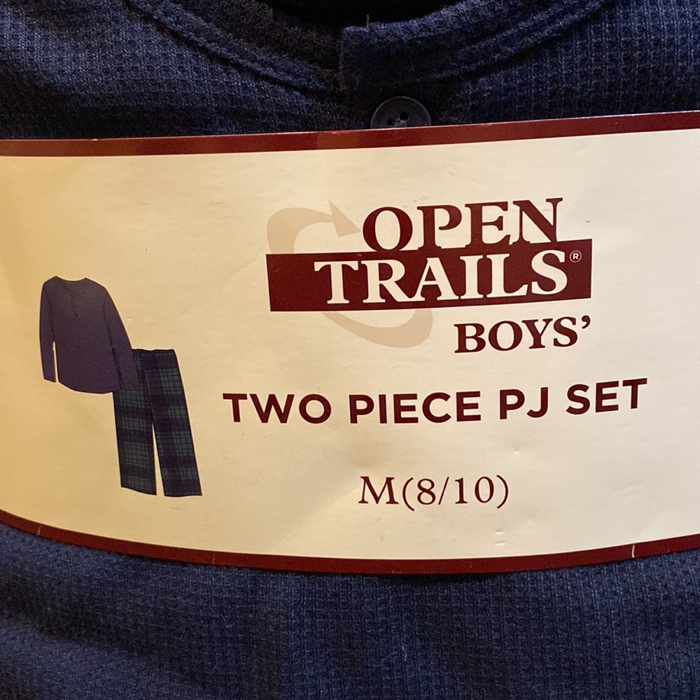 NWT Boys blue plaid two piece pj set. Size M (8/10). Top/Bottom: 100% Polyester - Picture 3 of 9